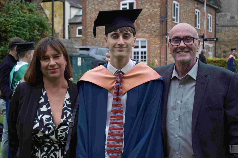 Harry Bentley (centre) with his mum and dad at the annual Eastern Education Group's graduation ceremony.