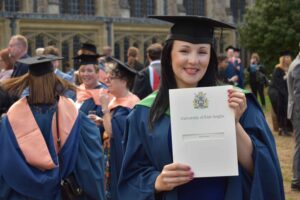 Sadie French with her degree - she also did a speech on bahalf of all University Studies at West Suffolk College students