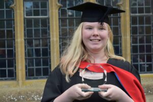 Sarah Aver with her award from University Studies at West Suffolk College