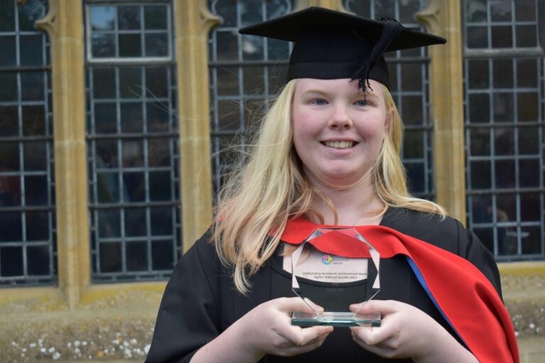 Sarah Aver with her award from University Studies at West Suffolk College