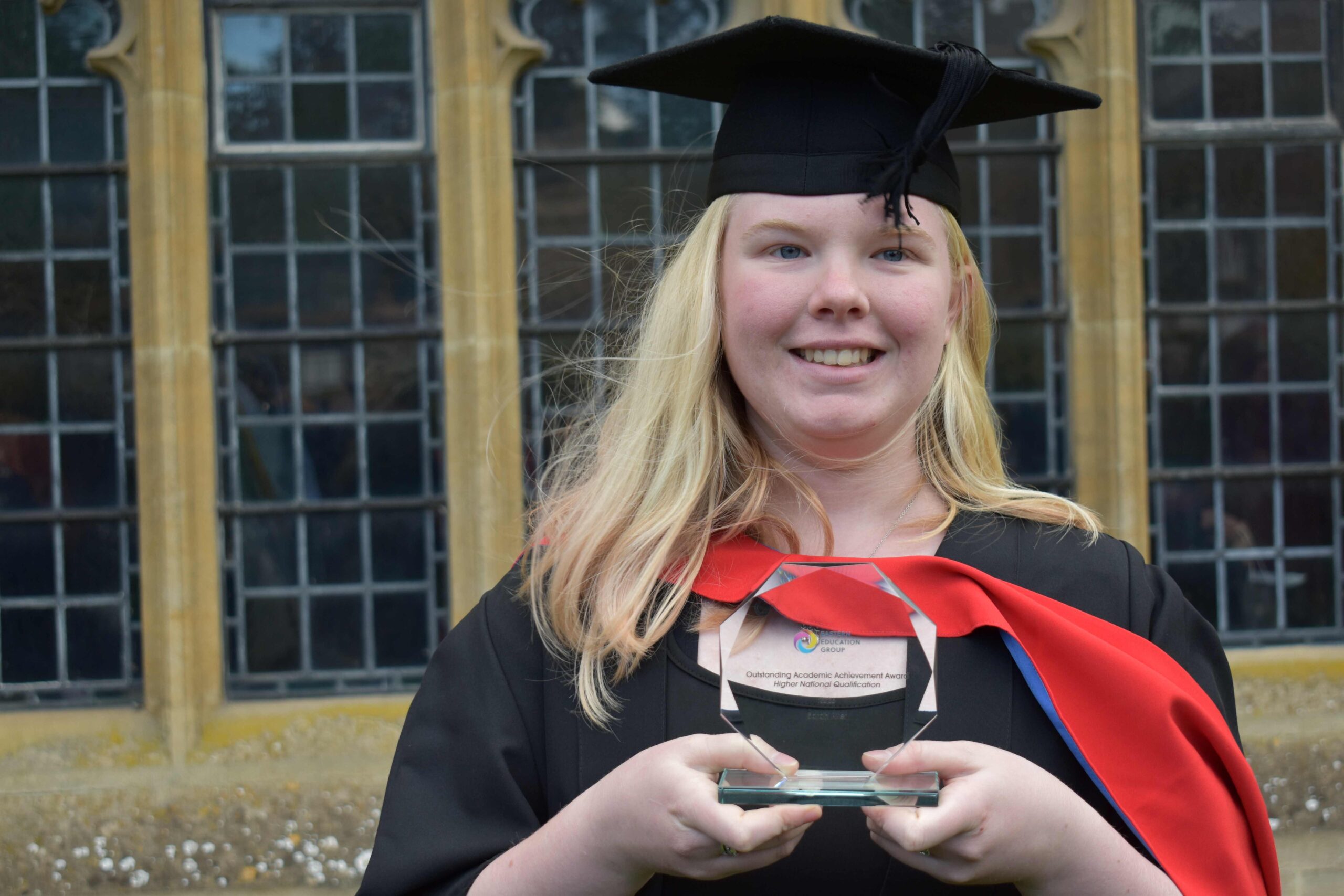 Sarah Aver with her award from University Studies at West Suffolk College